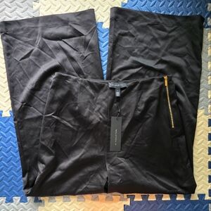 H Halston Exposed Gold Side‎ Zipper Satin Wide Leg Sz. 6